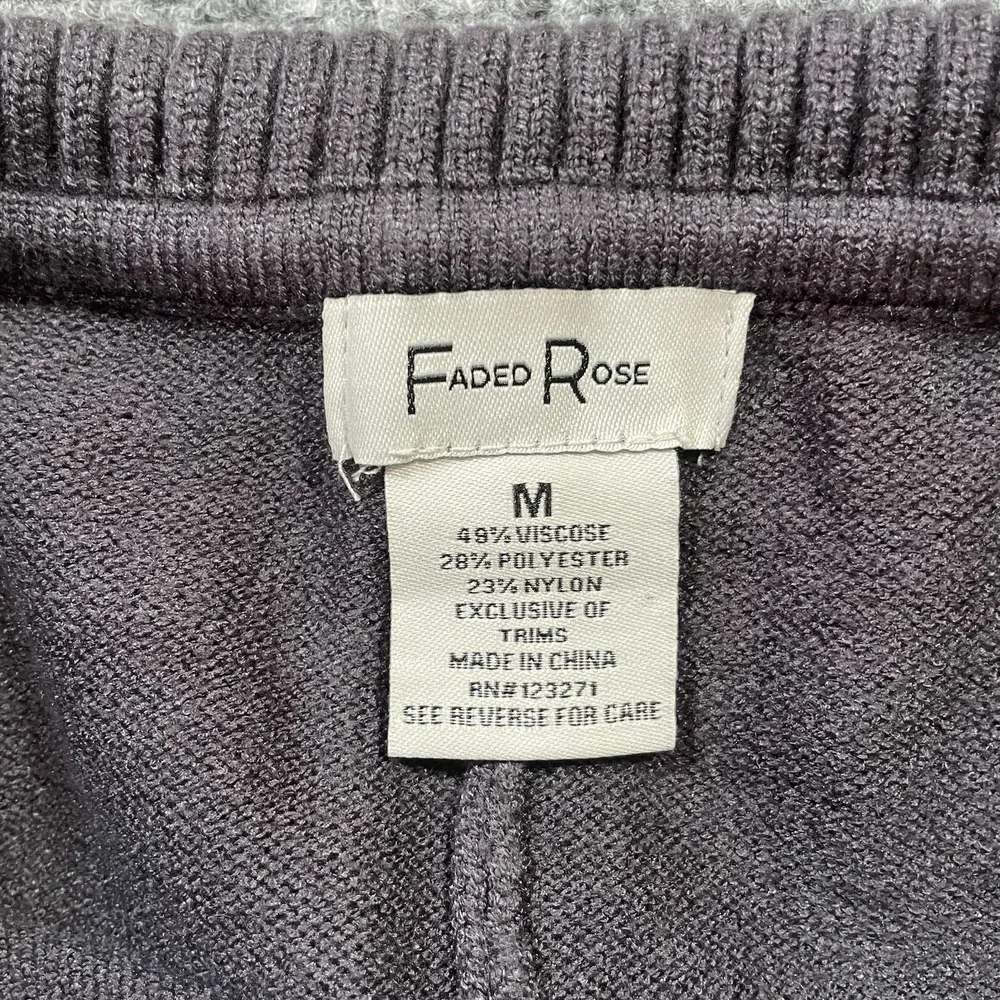 Faded Rose Cable Knit Flared Sweatpants Gray Elastic Waist Women's M